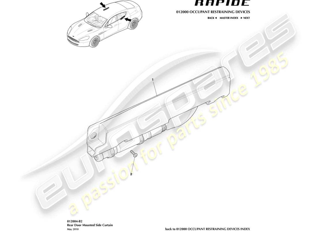 aston martin rapide (2011) rear side curtain airbag part diagram