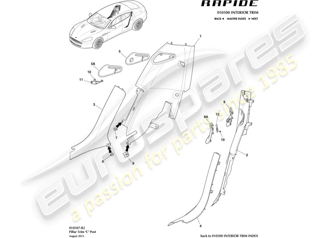 aston martin rapide (2019) c pillar trim part diagram