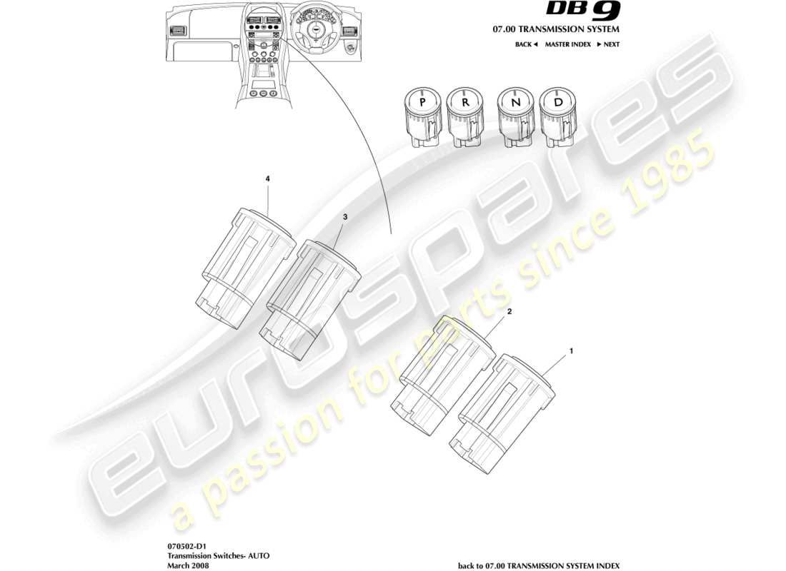 aston martin db9 (2007) transaxle switches part diagram