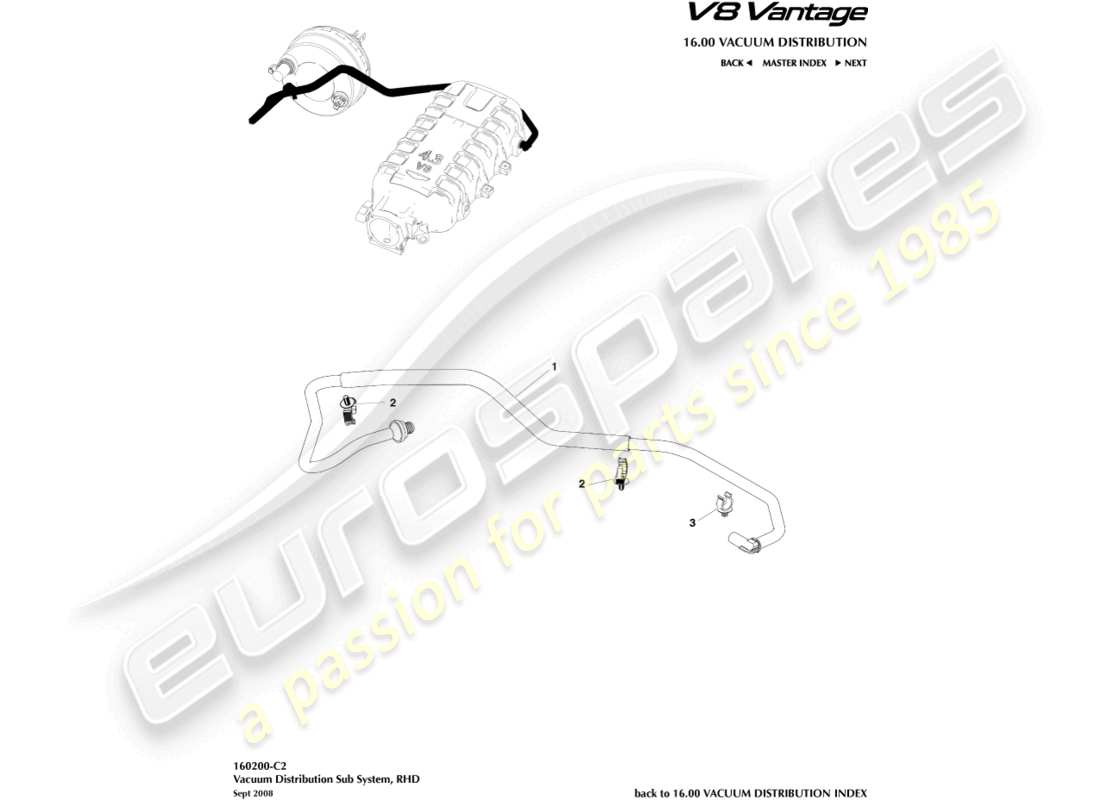 aston martin v8 vantage (2015) vacuum pipe, rhd part diagram