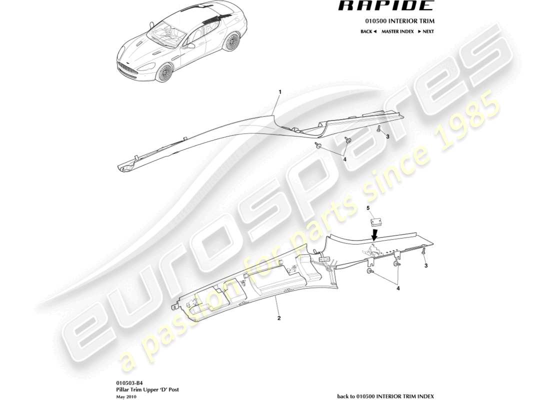 aston martin rapide (2011) d pillar trim part diagram