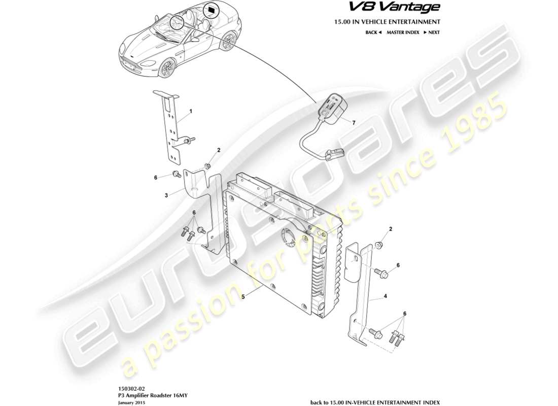 aston martin v8 vantage (2009) p3 amplifier, roadster part diagram