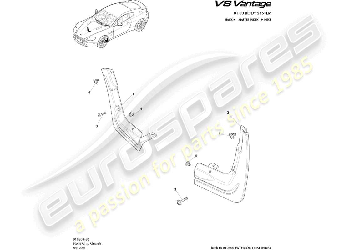 aston martin v8 vantage (2016) stone chip guards part diagram