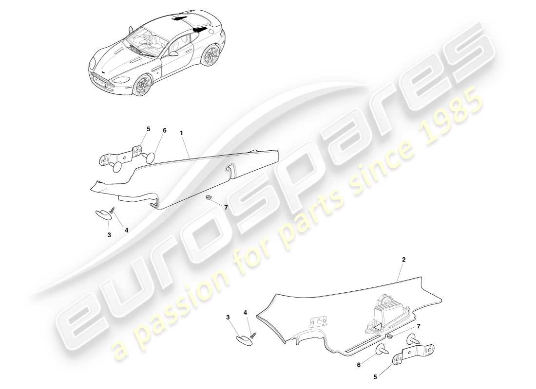 aston martin v8 vantage (2005) c pillar assembly part diagram