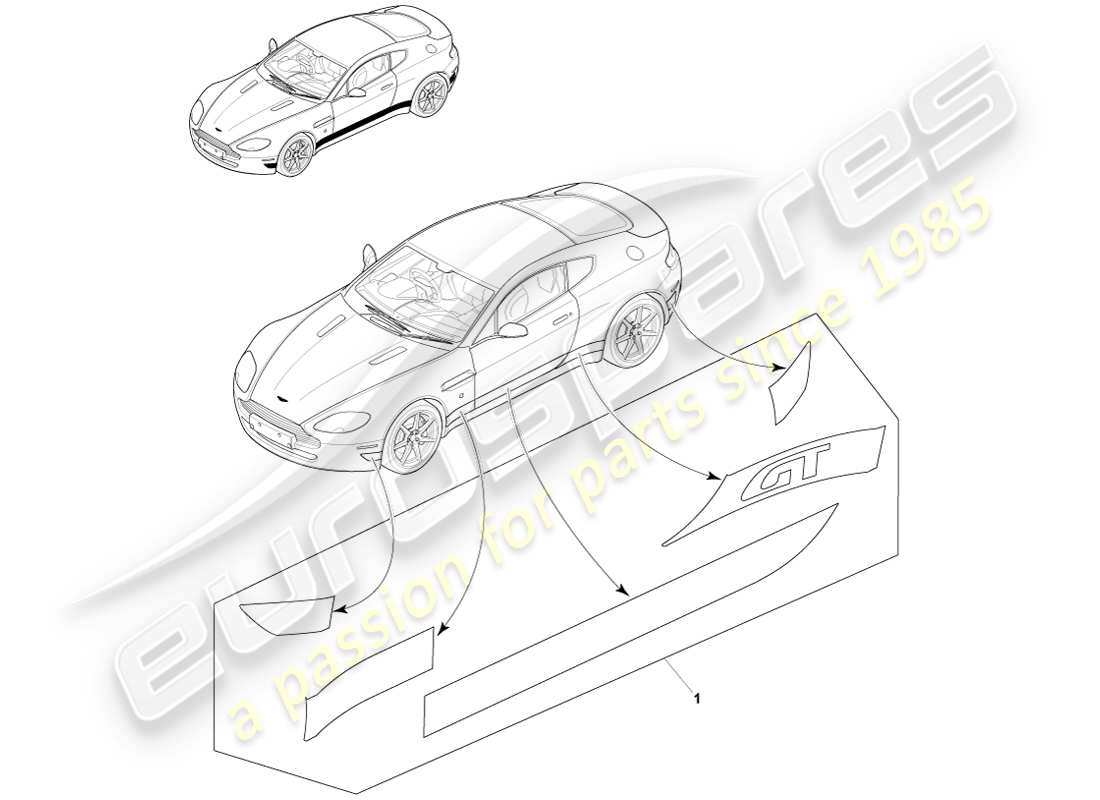 aston martin v8 vantage (2005) vinyl bodyside trim, gt part diagram