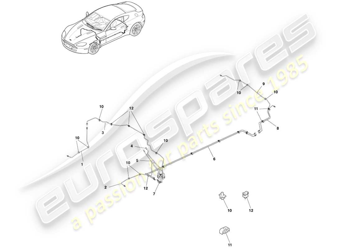 aston martin v8 vantage (2005) brake lines & hoses, lhd part diagram