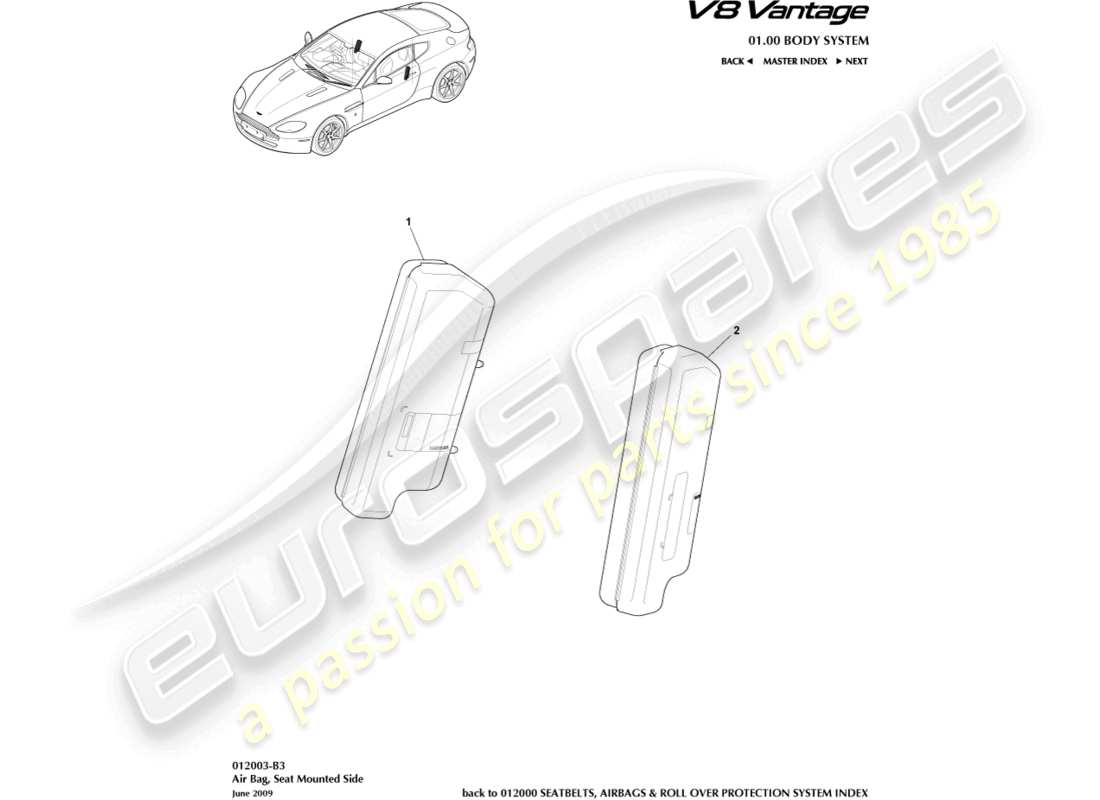 aston martin v8 vantage (2016) side airbag part diagram