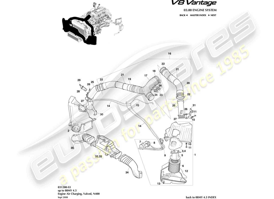 aston martin v8 vantage (2016) air charging, n400 part diagram