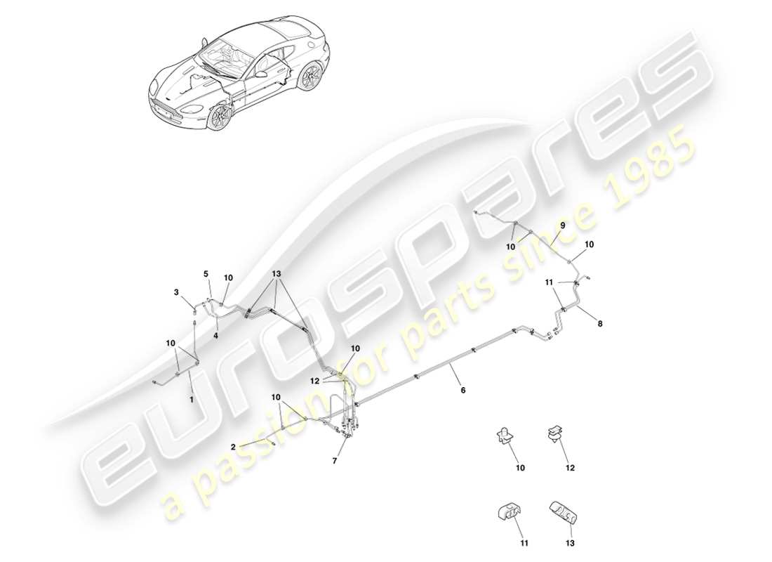 aston martin v8 vantage (2007) brake lines & hoses, rhd part diagram