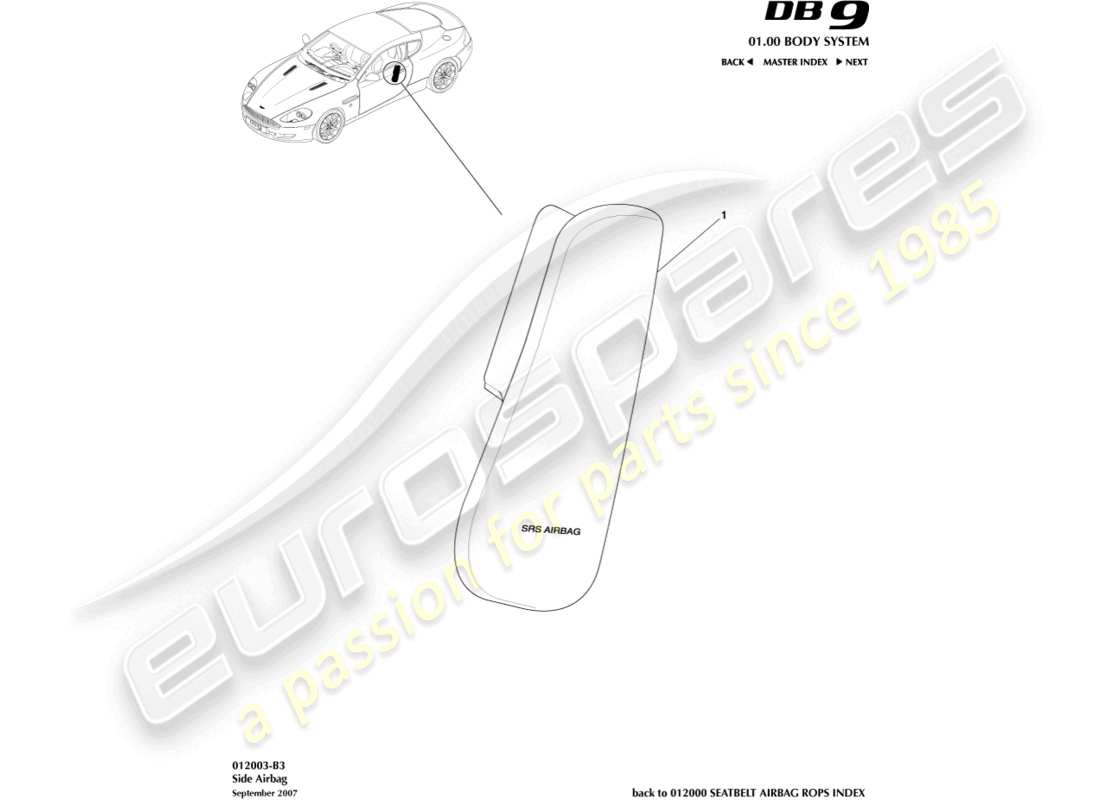 aston martin db9 (2007) side airbag parts diagram