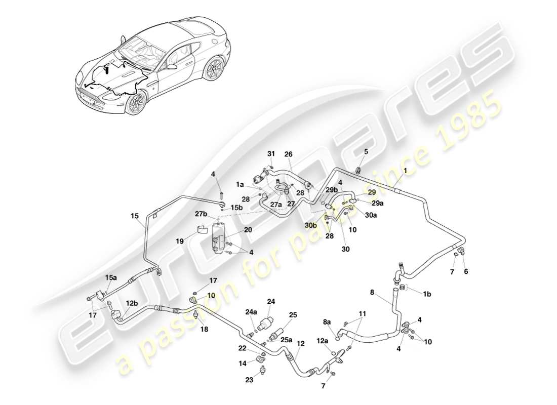 aston martin v8 vantage (2005) air con lines, hfo 1234yf gas, lhd part diagram