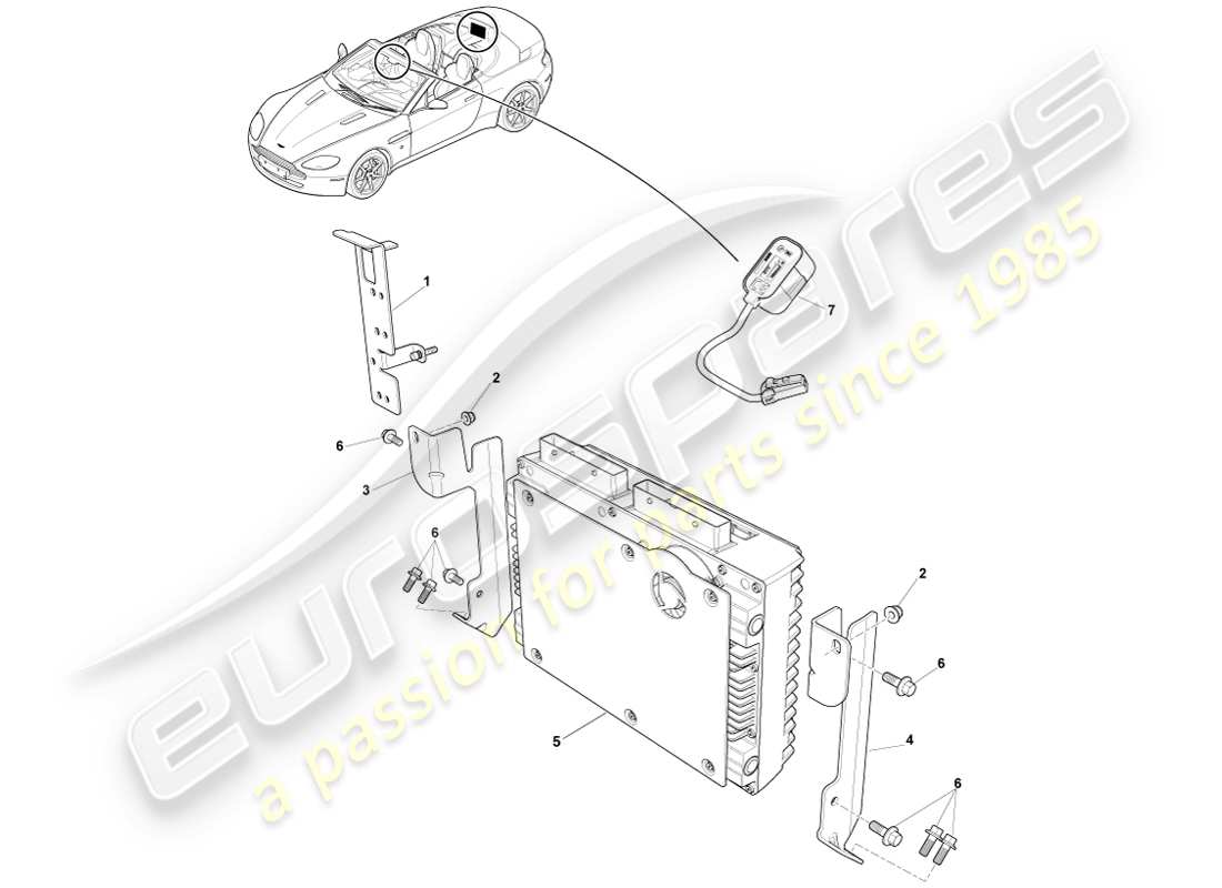 aston martin v8 vantage (2005) p3 amplifier, roadster part diagram