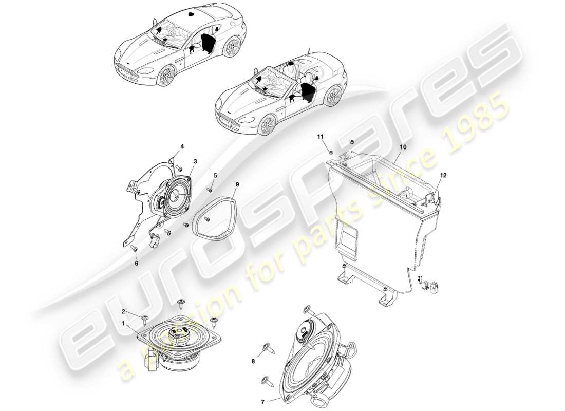 aston martin v8 vantage (2005) speaker, base part diagram