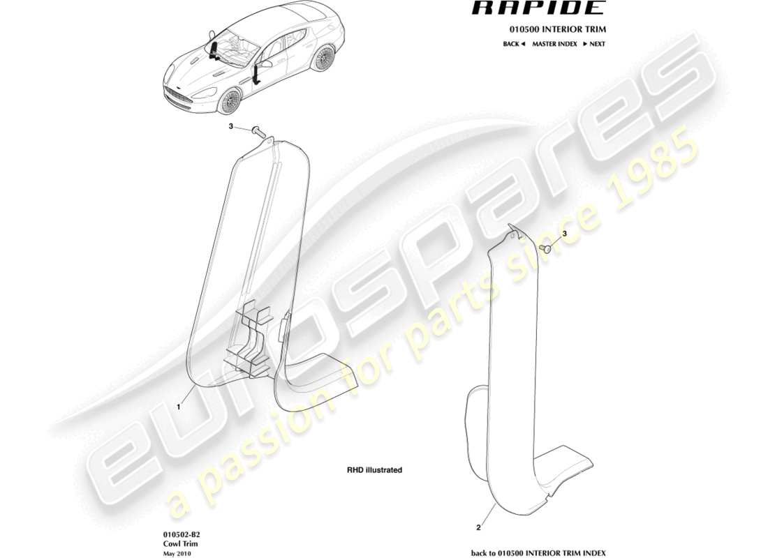 aston martin rapide (2011) lower cowl trim part diagram