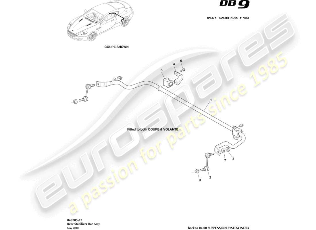 aston martin db9 (2007) rear stabiliser bar part diagram