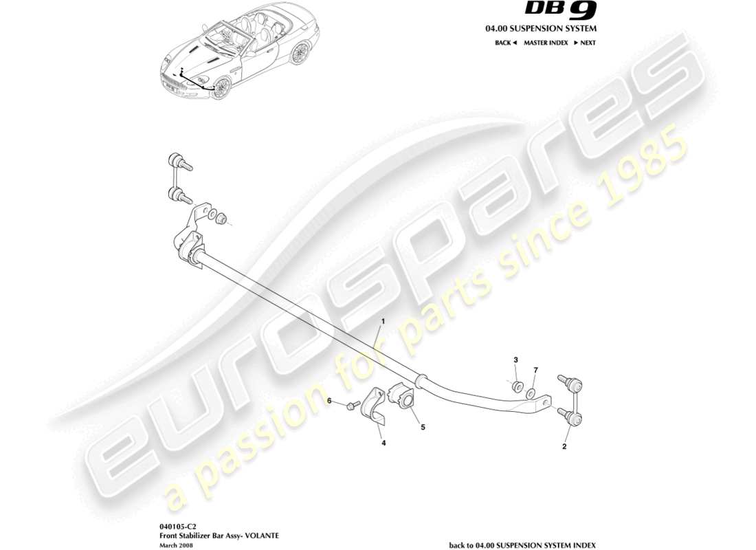 aston martin db9 (2007) front stabiliser bar, volante part diagram