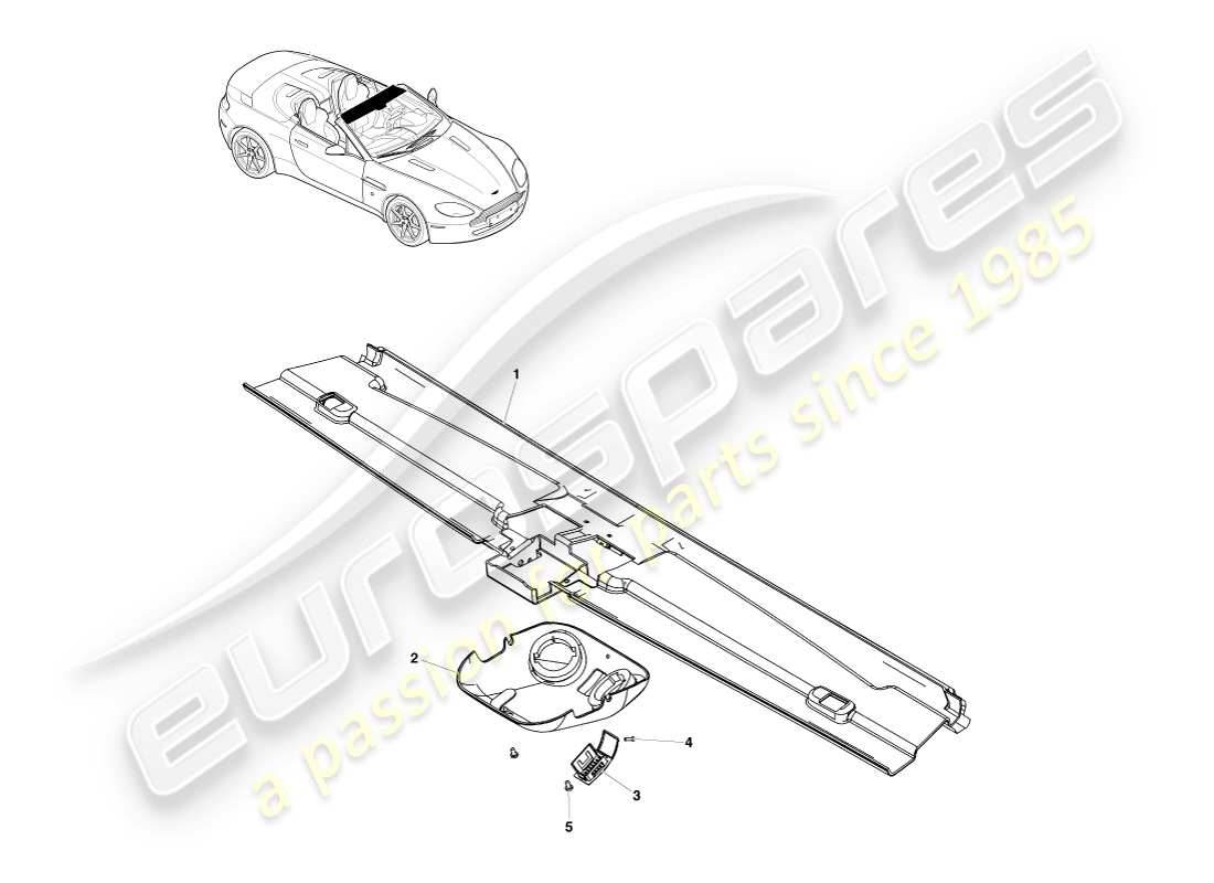 aston martin v8 vantage (2005) header trim, roadster part diagram