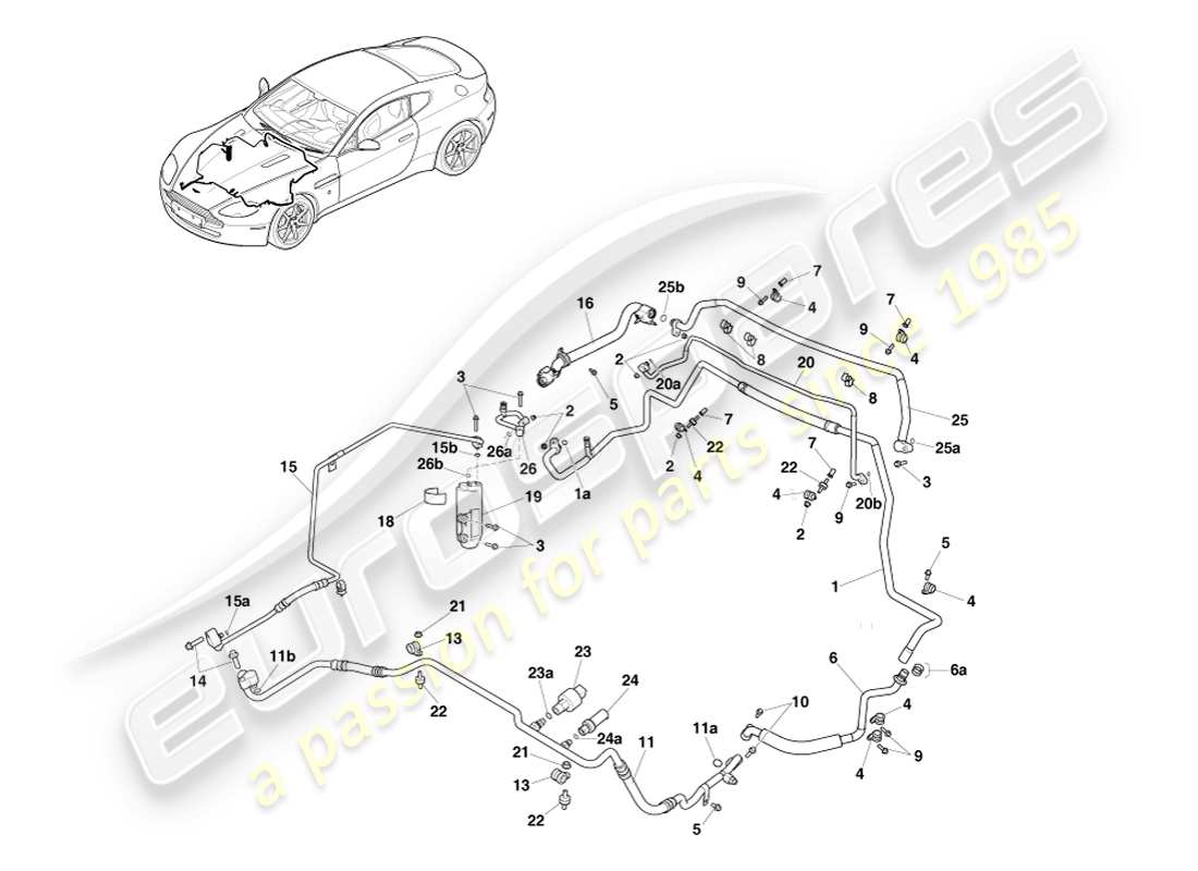 aston martin v8 vantage (2005) air con lines, hfo1234yf gas, ehd part diagram