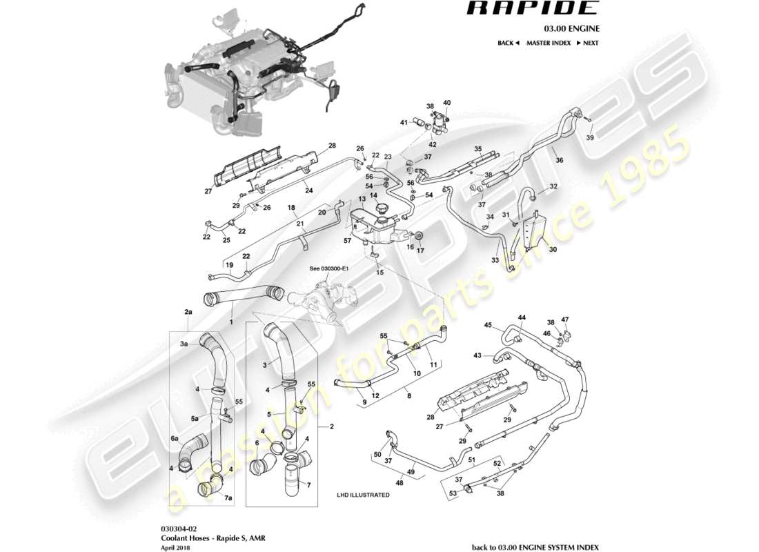 aston martin rapide (2019) coolant reservoir & hoses part diagram