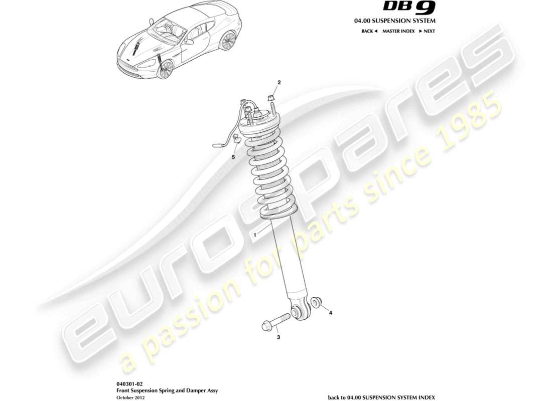 aston martin db9 (2014) front spring & damper part diagram