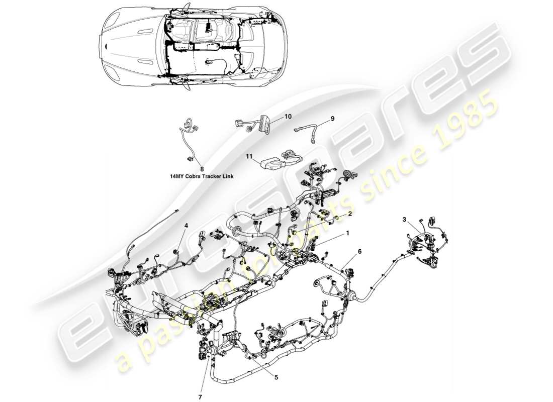 aston martin v8 vantage (2007) body harness, roadster part diagram