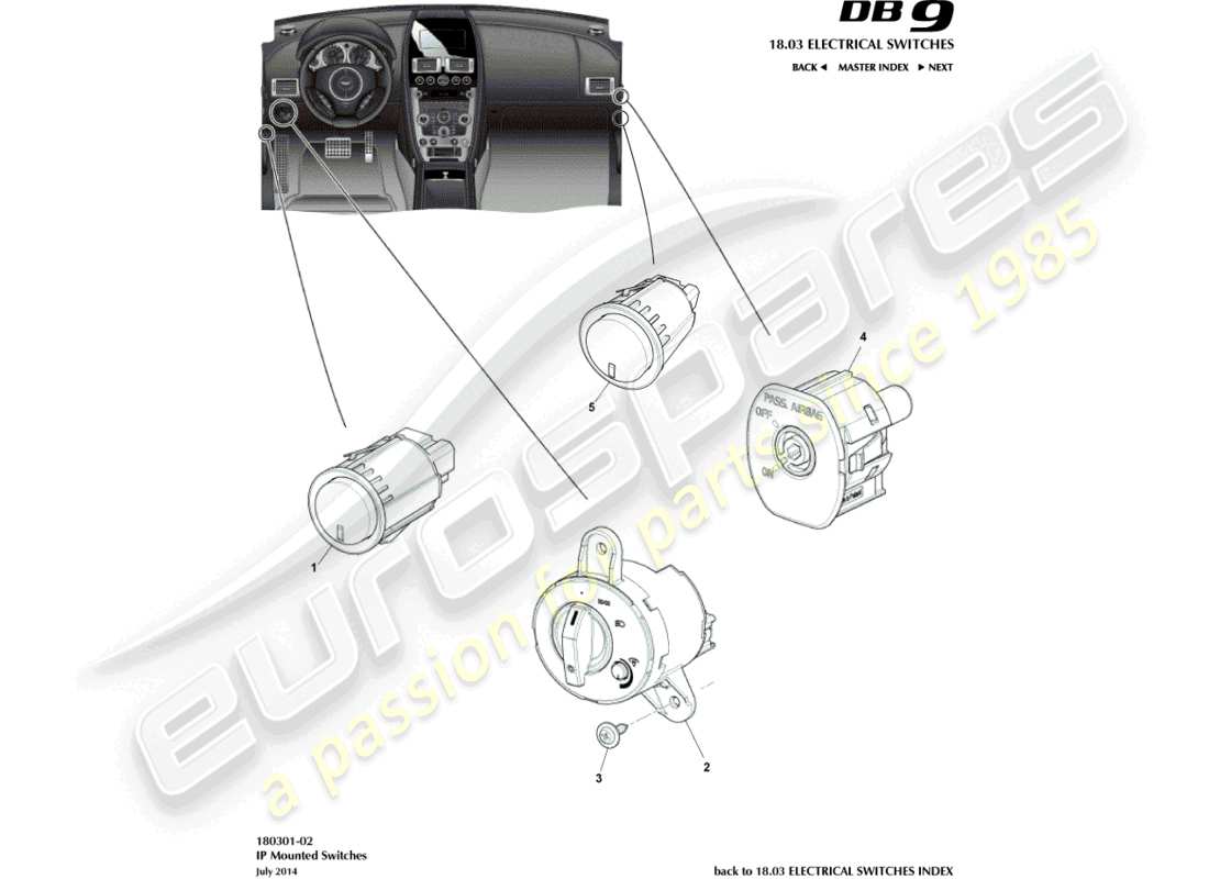 aston martin db9 (2014) ip switches part diagram