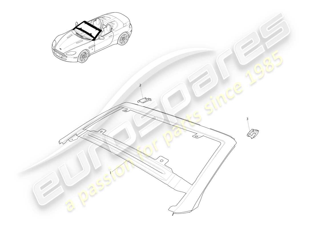 aston martin v8 vantage (2007) windscreen, outer, roadster part diagram