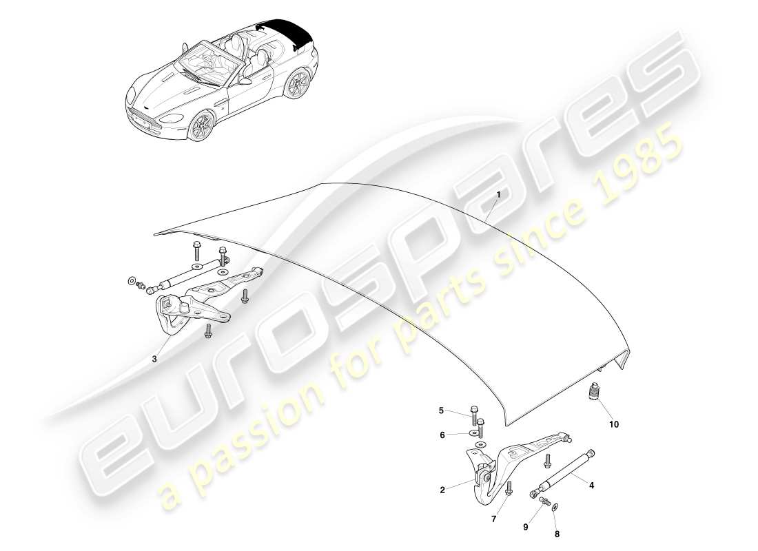 aston martin v8 vantage (2007) deck lid, roadster part diagram