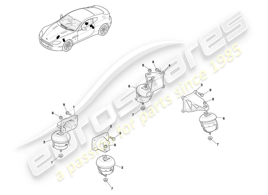 aston martin v8 vantage (2007) engine mountings part diagram