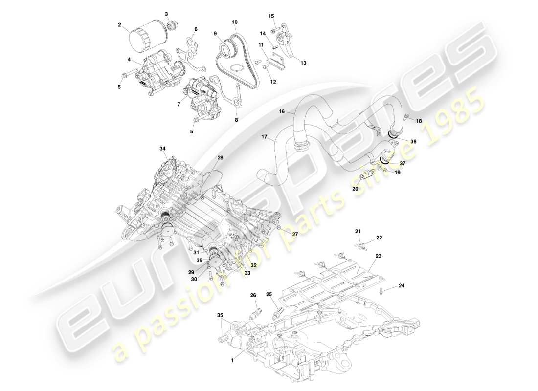 aston martin v8 vantage (2007) engine lubrication, engine part diagram