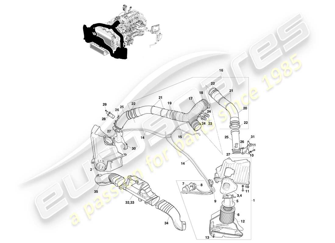 aston martin v8 vantage (2007) air charging, n400 part diagram