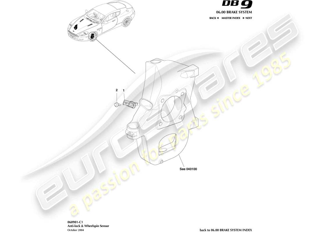 aston martin db9 (2008) anti-lock & wheel spin sensor parts diagram