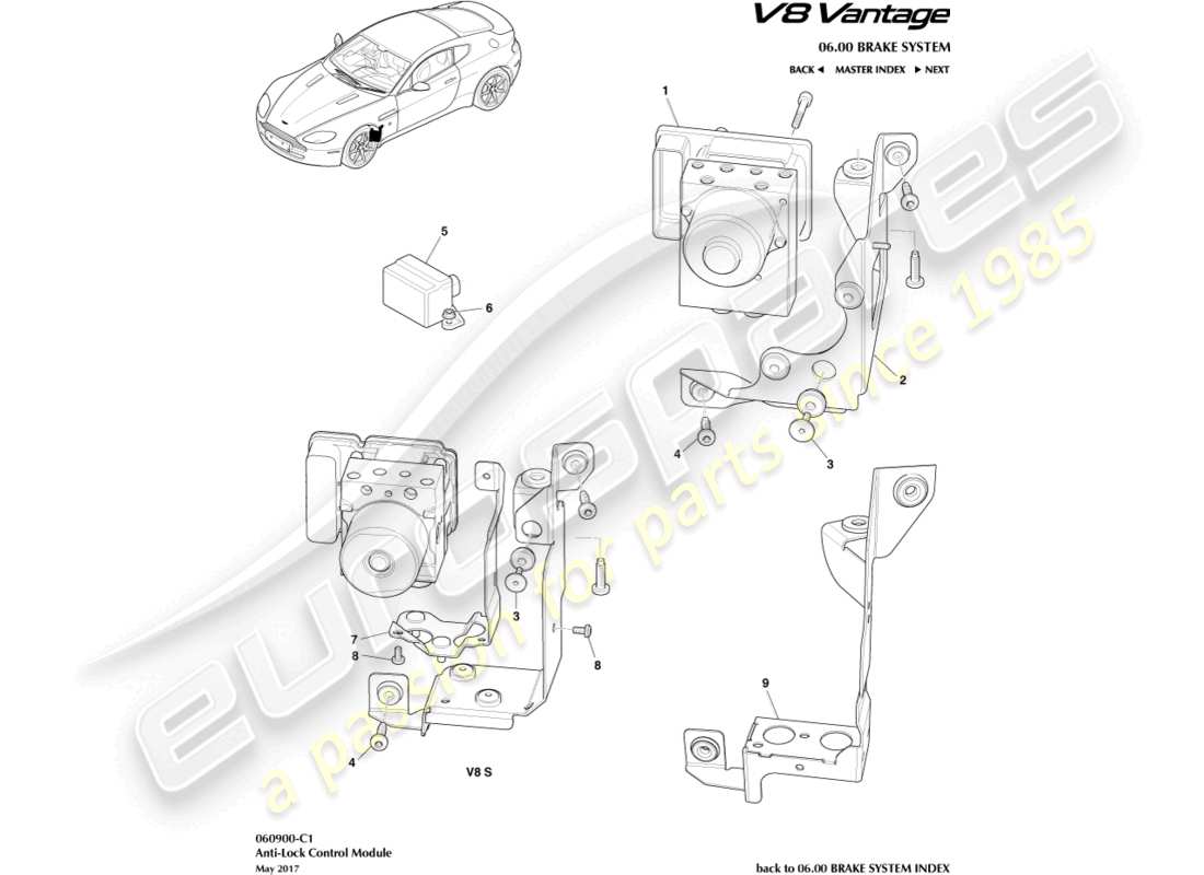 aston martin v8 vantage (2012) anti-lock module part diagram