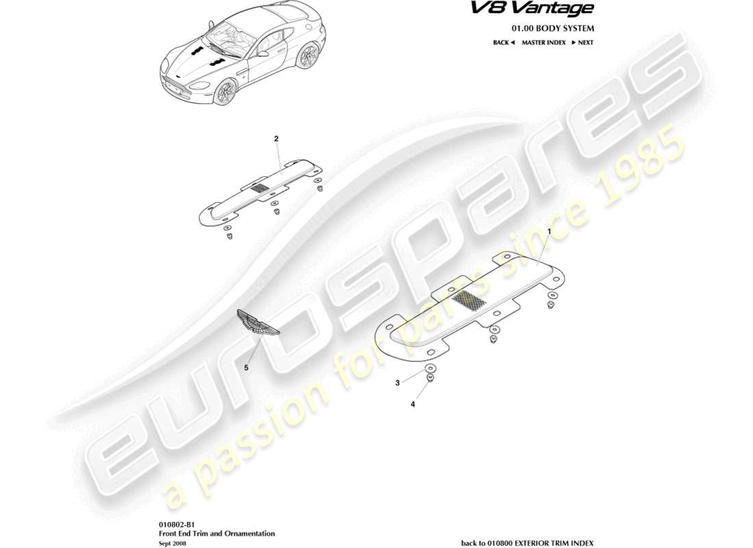 aston martin v8 vantage (2016) front end trim part diagram