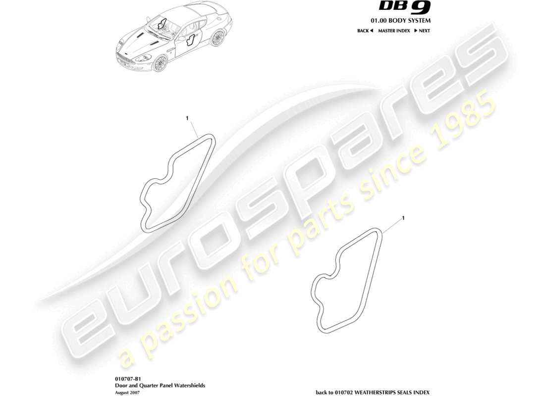 aston martin db9 (2011) watershields part diagram