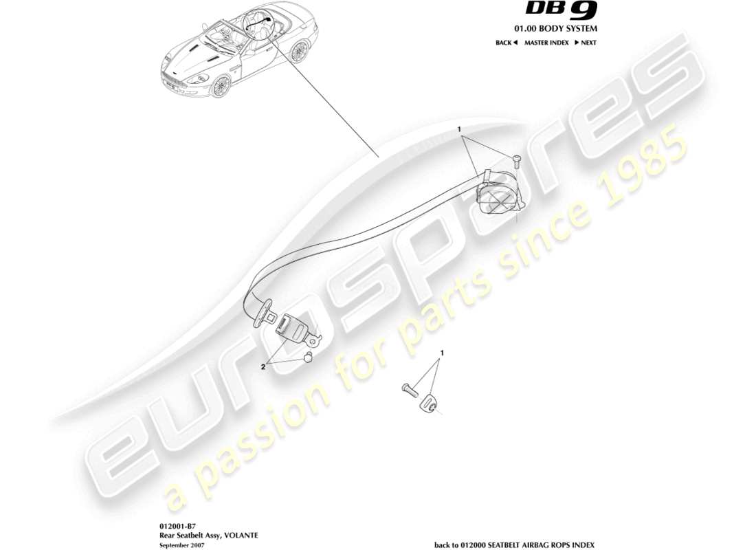 aston martin db9 (2011) rear seat belts, volante part diagram