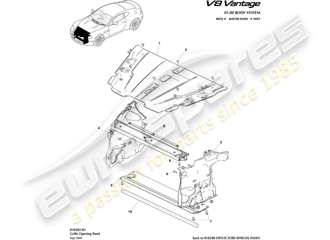 aston martin v8 vantage (2016) grille opening panel part diagram