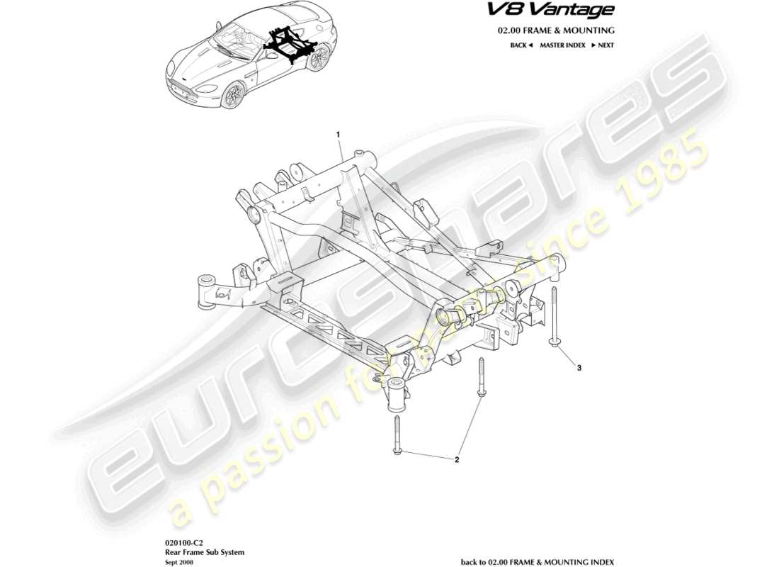 aston martin v8 vantage (2016) rear subframe part diagram