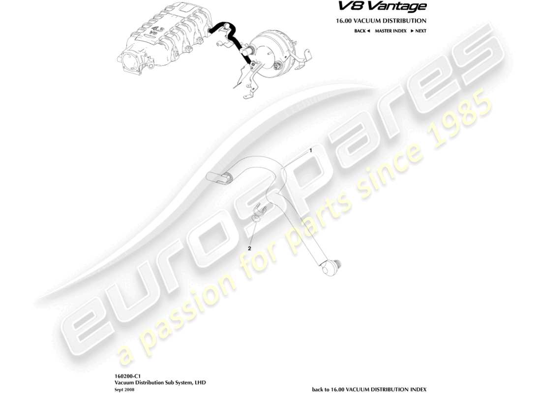 aston martin v8 vantage (2012) vacuum pipe, lhd part diagram