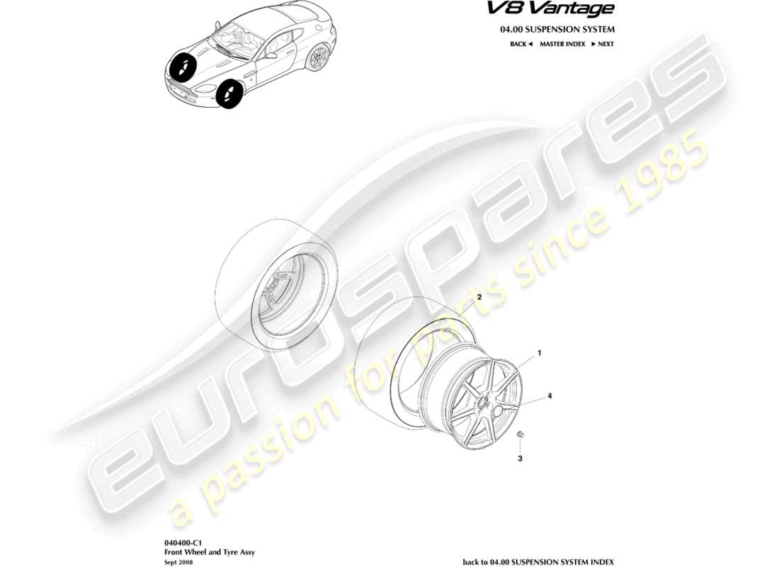 aston martin v8 vantage (2006) front wheels & tyres, to 09my part diagram