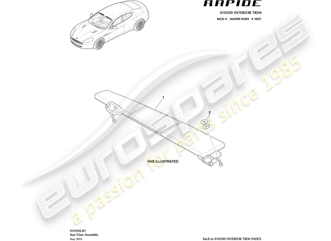 aston martin rapide (2011) sunvisors part diagram