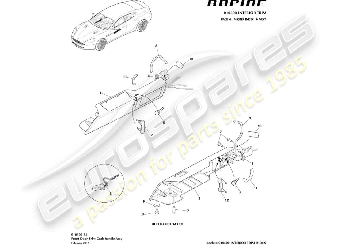 aston martin rapide (2011) front door handle part diagram