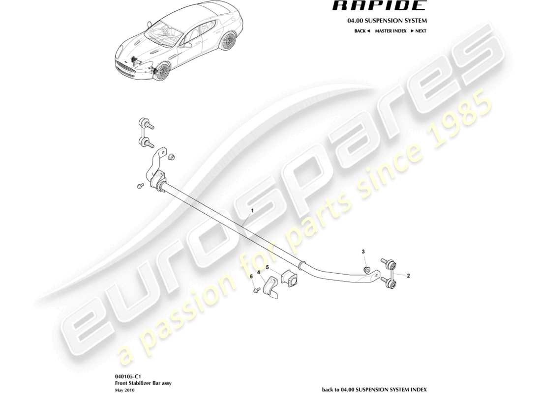 aston martin rapide (2011) front stabiliser bar part diagram