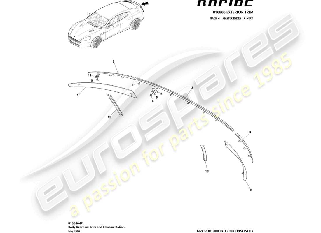 aston martin rapide (2010) rear end trim parts diagram