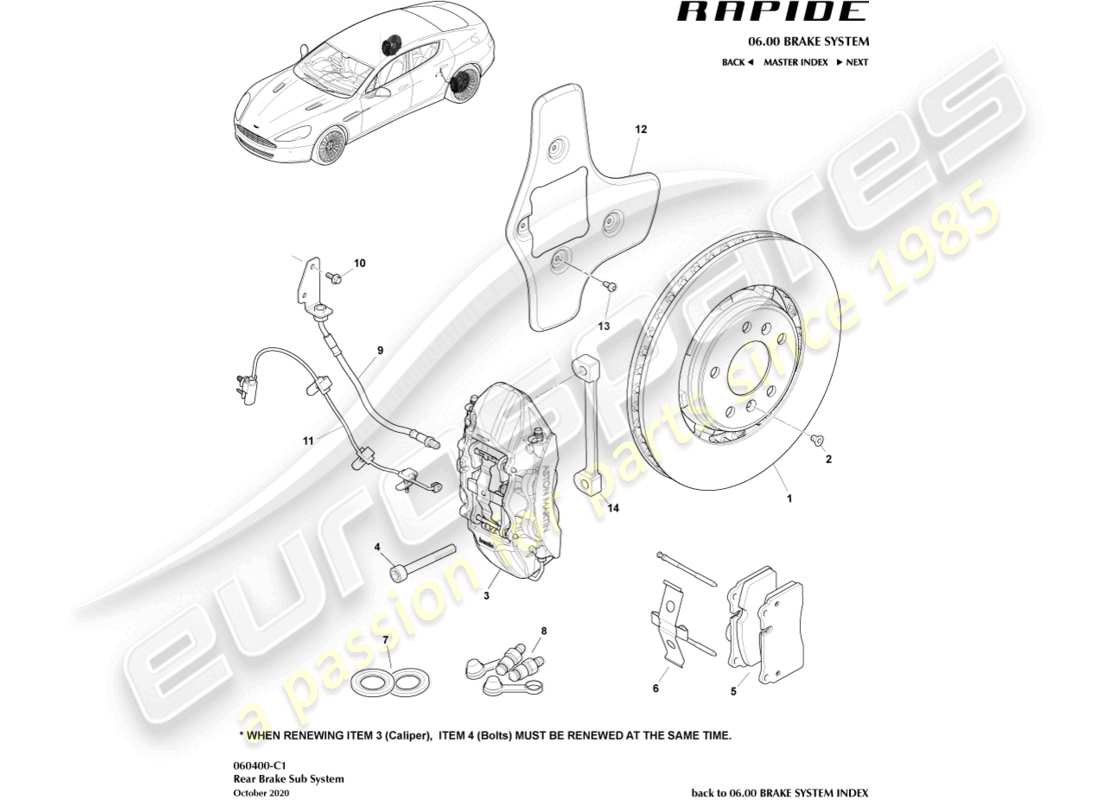 aston martin rapide (2011) rear brake system part diagram