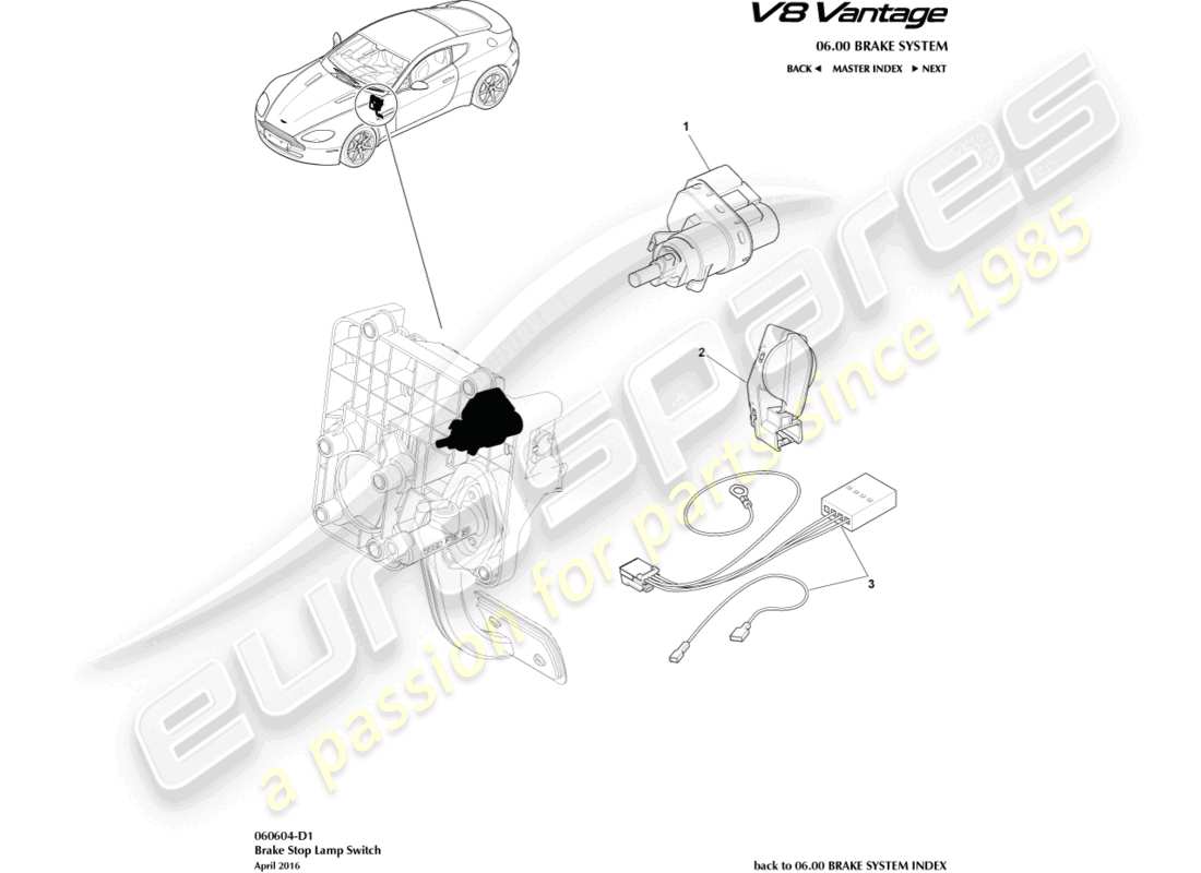 aston martin v8 vantage (2014) stop lamp switch part diagram