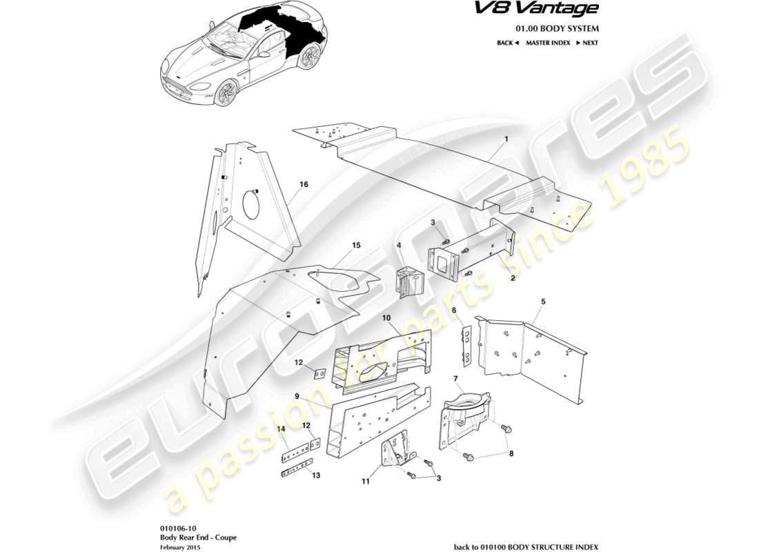 aston martin v8 vantage (2014) body rear end, coupe part diagram