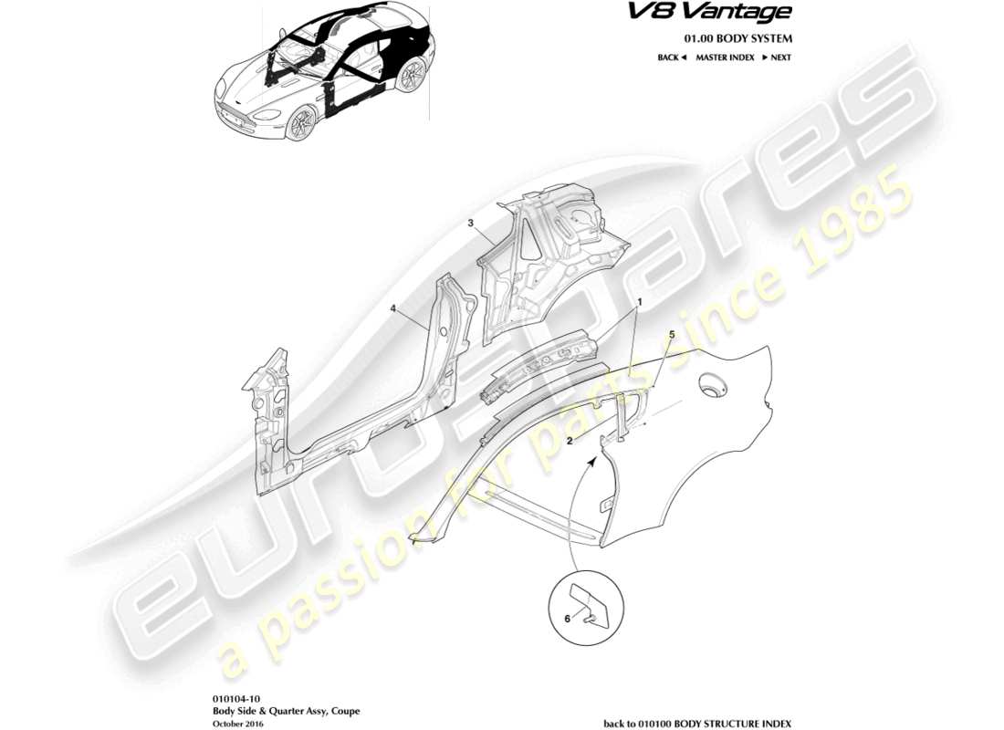 aston martin v8 vantage (2016) panel body side, coupe part diagram