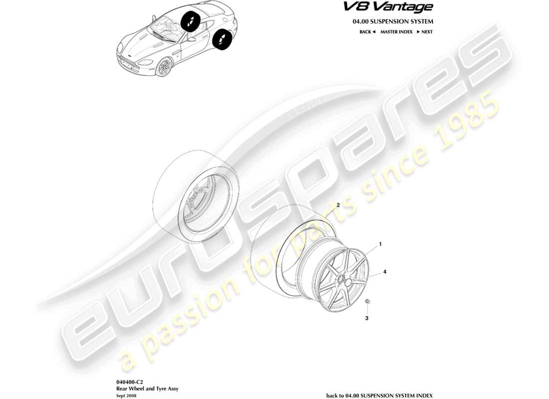 aston martin v8 vantage (2016) rear wheels & tyres, to 09my part diagram