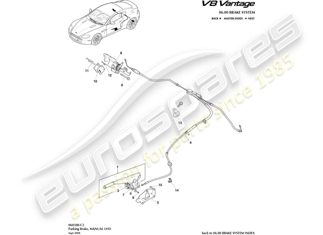 aston martin v8 vantage (2015) parking brake, lhd part diagram